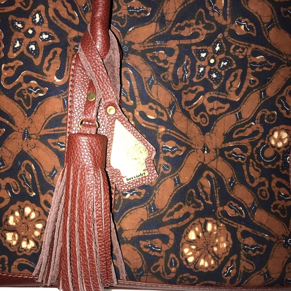 Brand new dark brown leather ethnic Batik Tote Bag - Picture 8 of 8